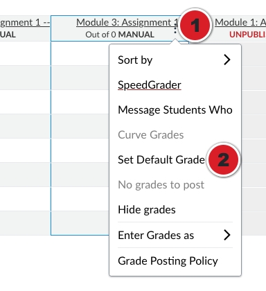 Showing the gradebook options button and Set Default grade