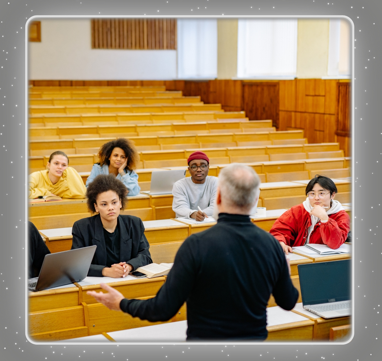 Professor facing a class full of students