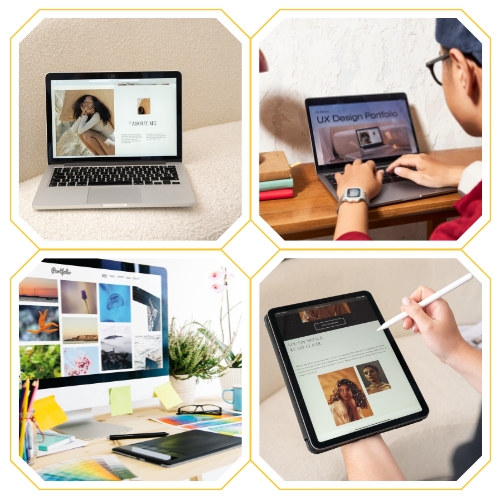 4 images depicting portfolios in digital format