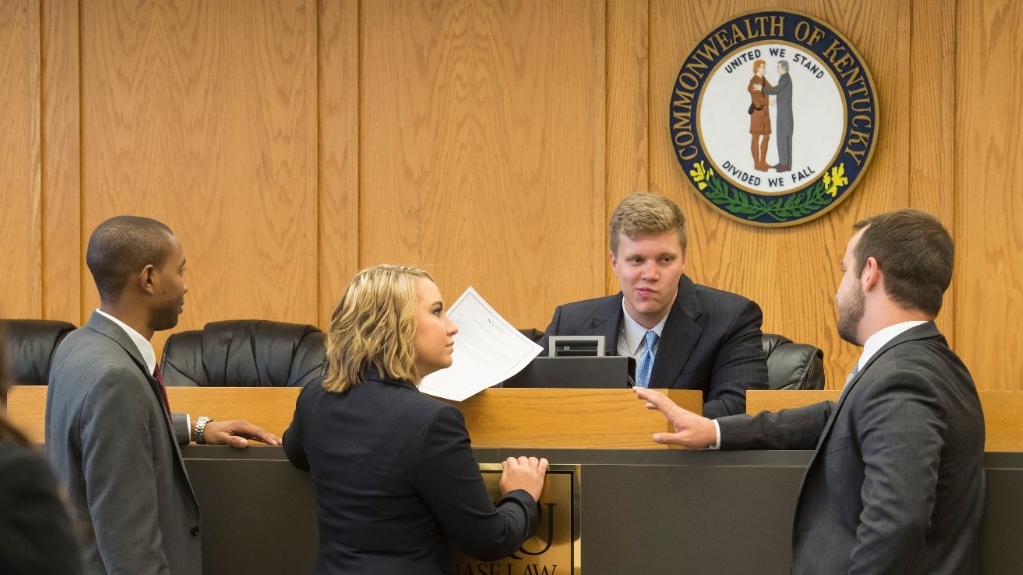 Chase Law students in a mock trial setting
