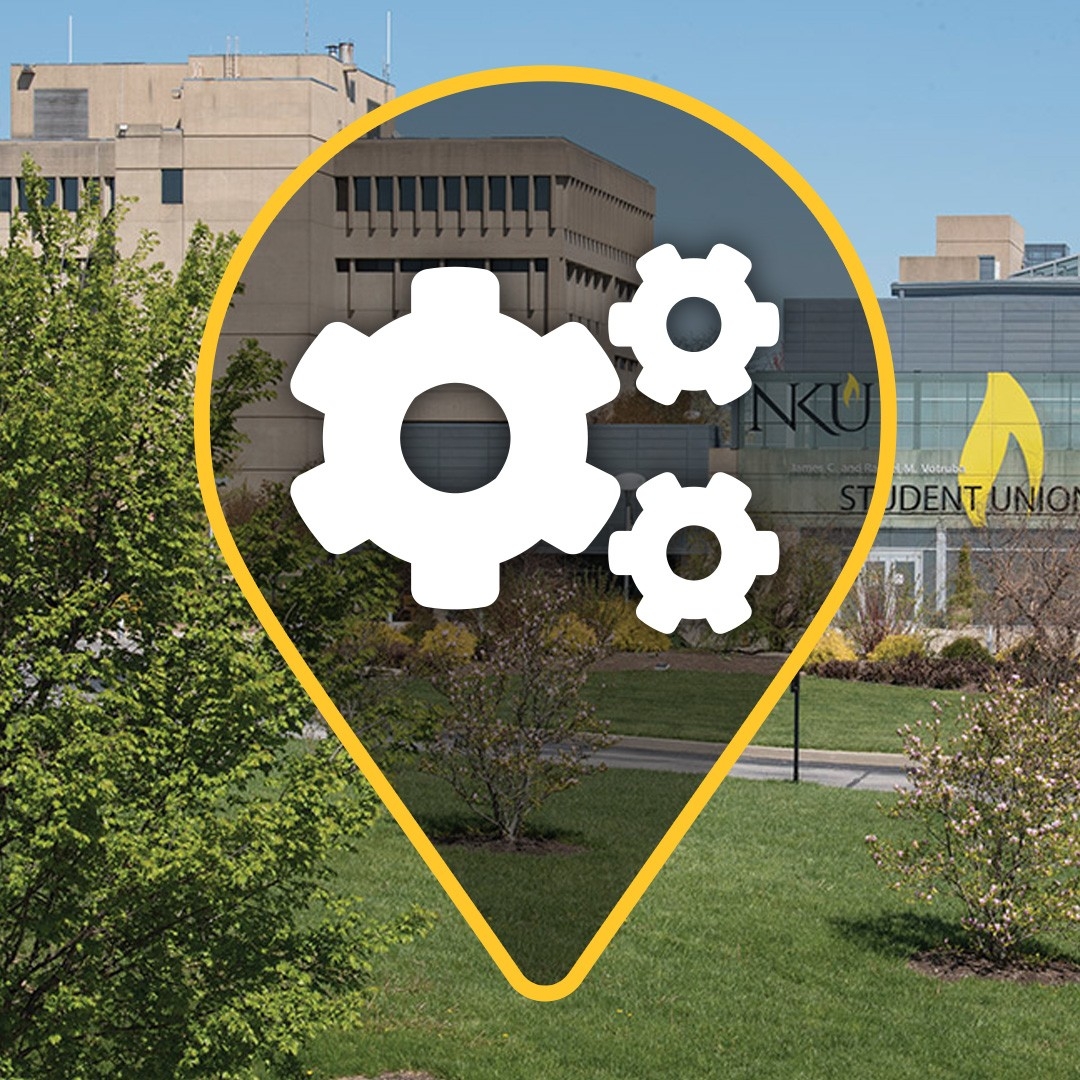 image of Student Union on NKU campus with a map icon