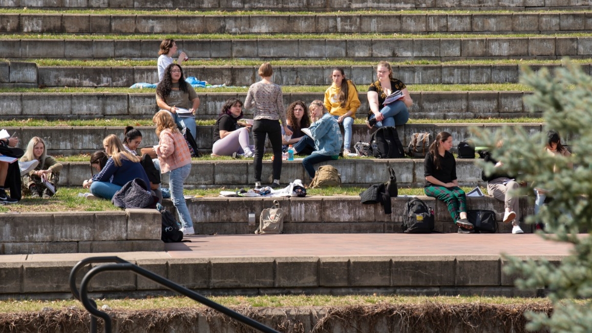 students studying outside