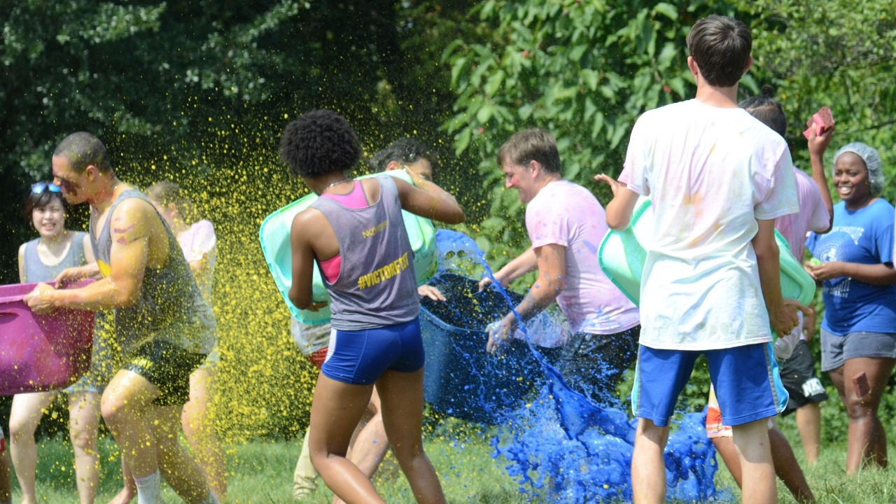 Students attending Victorfest Paint Wars