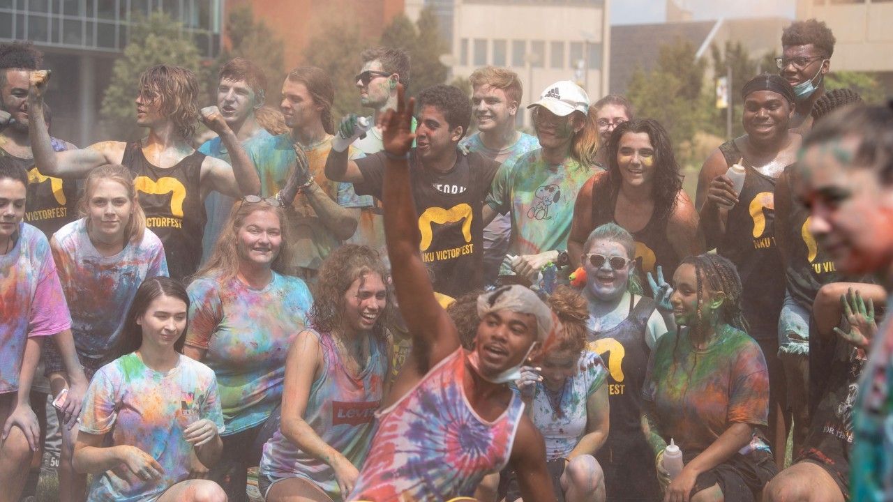 Students attending Victorfest Paint Wars