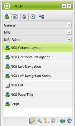 AEM toolbar showing the Column component