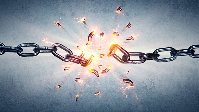 Links in a chain with the center broken