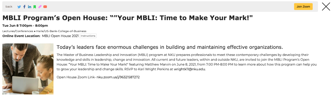 Screenshot of the calendar details page