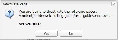 AEM prompt asking for confirmation of deactivation. 