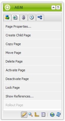 AEM Toolbar with Page tab selected