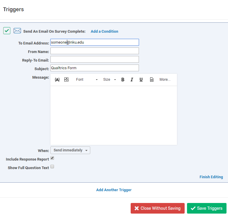 Qualtrics Email Trigger Window Image