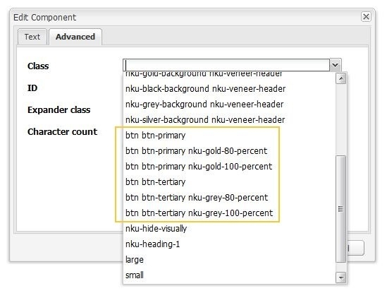 Class dropdown with button selections highlighted