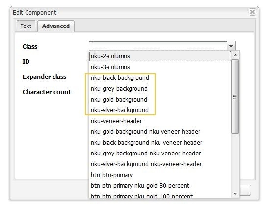 Class dropdown with background options highlighted