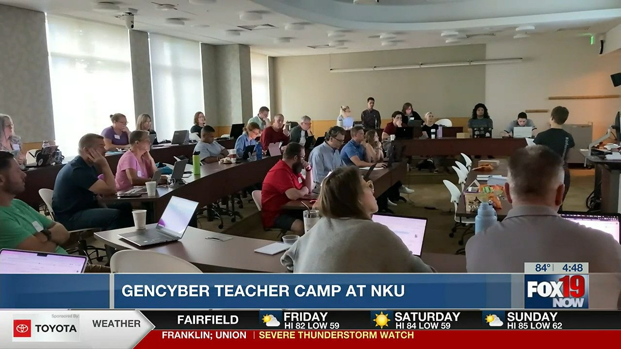 Screenshot of Fox19Now's TV news coverage of NKU's GenCyber Teacher Camp