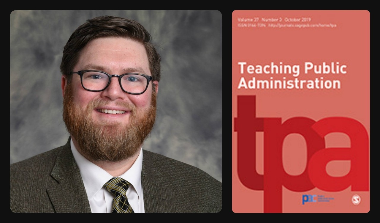 Darrin Wilson headshot and cover of Teaching Public Administration journal