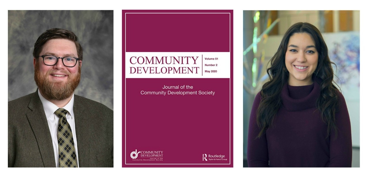 Dr. Darrin Wilson and Rosie Polter with cover of Community Development journal